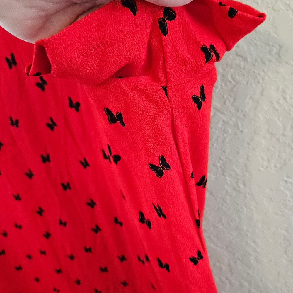 Disney Minnie Mouse Red Crepe Mini Red Shift Dress Black Bow Print Women's Sz XL - Picture 5 of 9